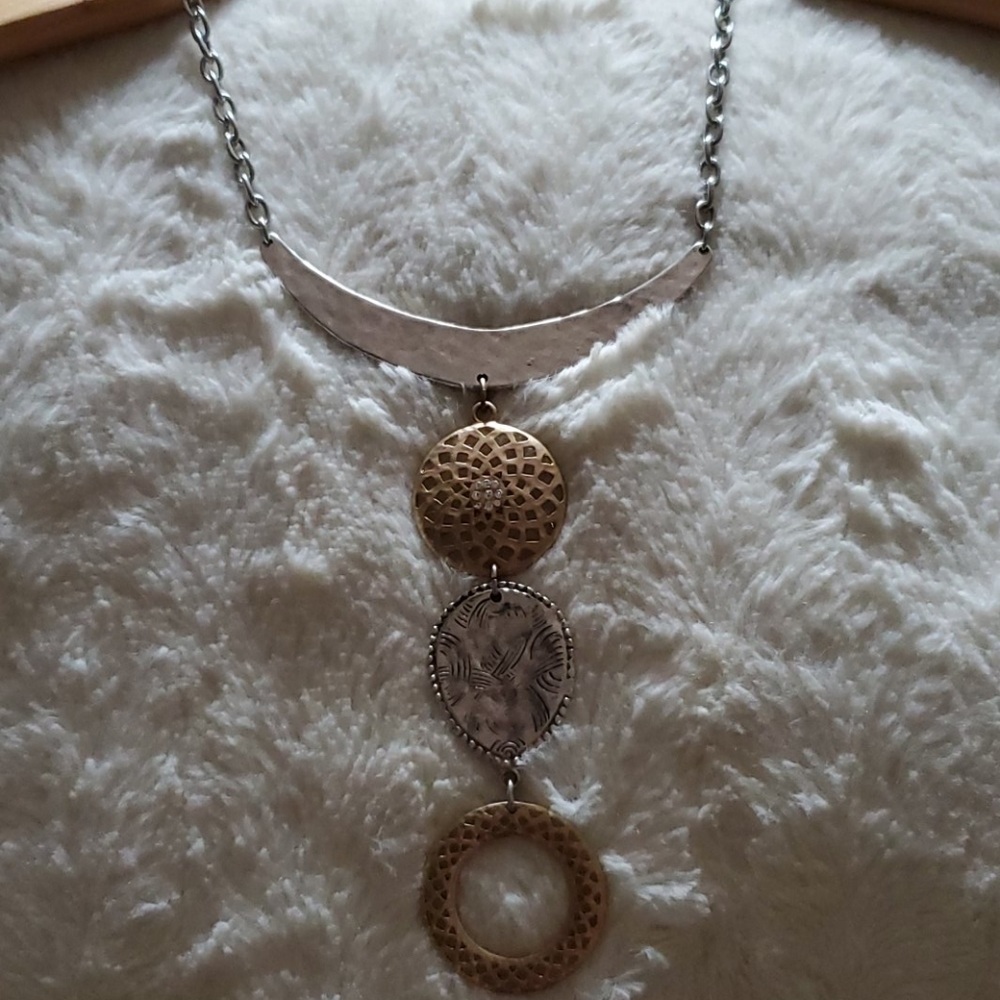 Chico's Matte Silver and Gold Y Necklace NWOT!